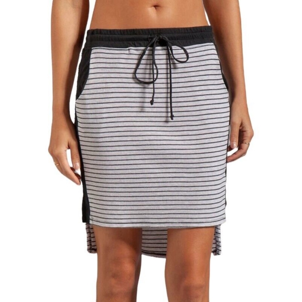 New LA Made Striped Ribbed Knit High-Low Hem Skirt Oatmeal Black Size XS
